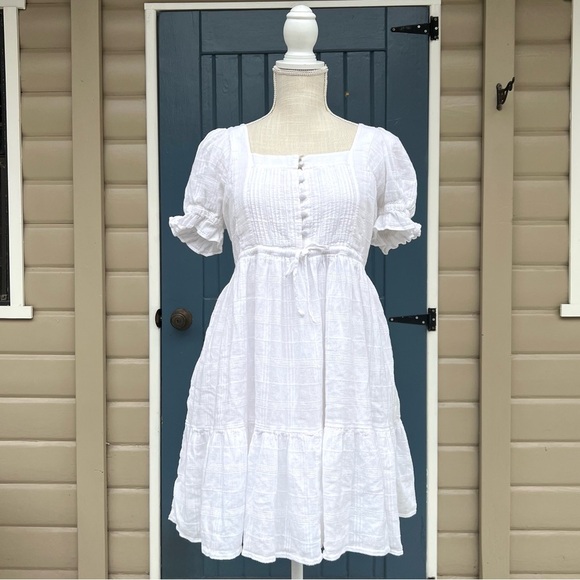 Madewell Dresses & Skirts - Madewell White Puff-Sleeve Draw-String
Mini Dress Women’s Size Medium